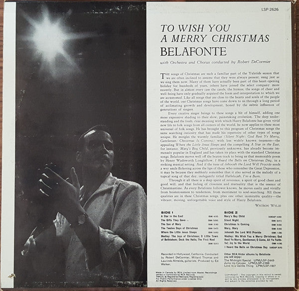 Harry Belafonte : To Wish You A Merry Christmas (LP, Album, RE)