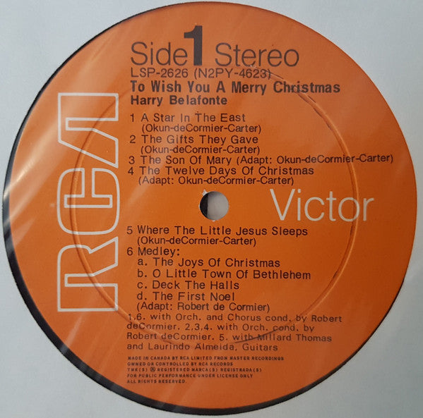 Harry Belafonte : To Wish You A Merry Christmas (LP, Album, RE)