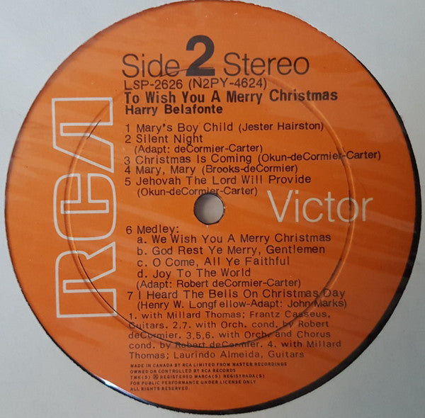 Harry Belafonte : To Wish You A Merry Christmas (LP, Album, RE)