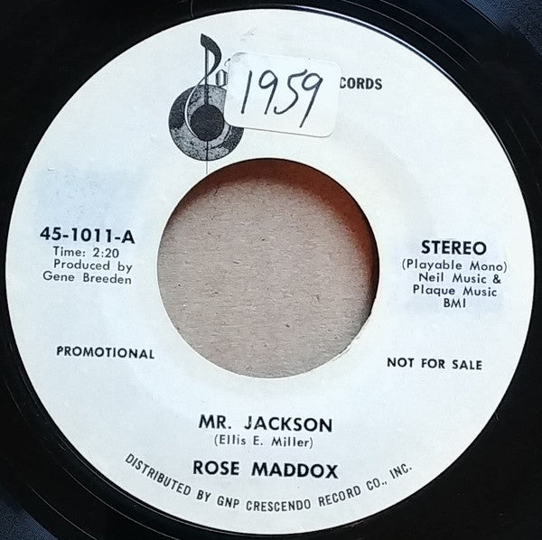 Rose Maddox : Mr. Jackson / Baby, Hang On (7", Single, Promo)