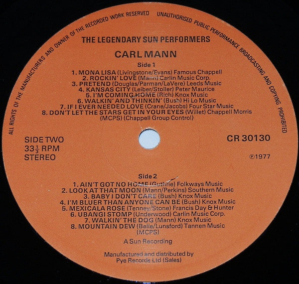 Carl Mann : The Legendary Sun Performers (LP, Comp, Mono)