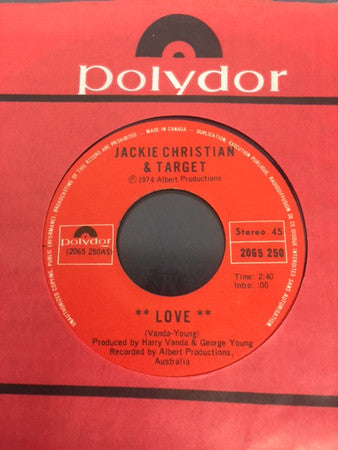 Jackie Christian & Target : Love/ The Last Time I Go To Baltimore (7", Single)