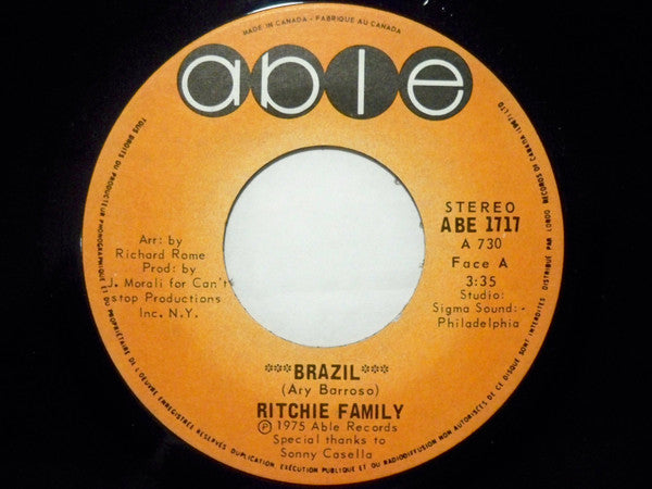 The Ritchie Family : Brazil / Hot Trip (7", Single)