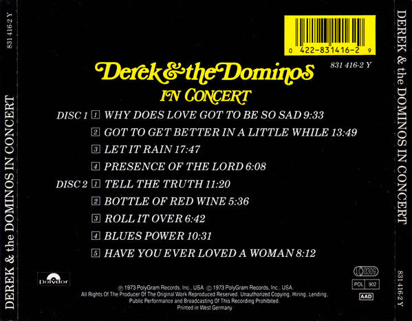 Derek & The Dominos Featuring Eric Clapton : In Concert (2xCD, Album, RE, PDO)