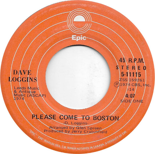 Dave Loggins : Please Come To Boston (7", Single)