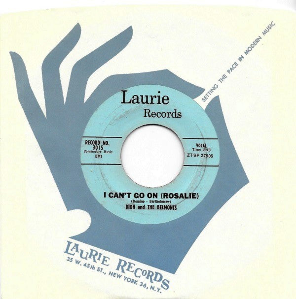 Dion & The Belmonts : No One Knows / I Can't Go On (Rosalie) (7", Single, Mono, Styrene)