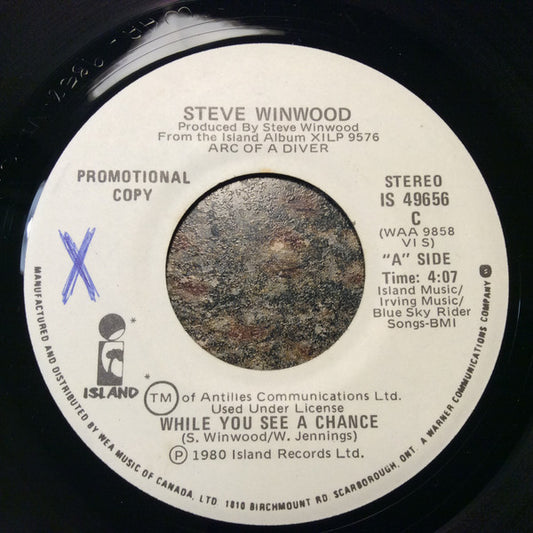 Steve Winwood : While You See A Chance (7", Single, Promo)