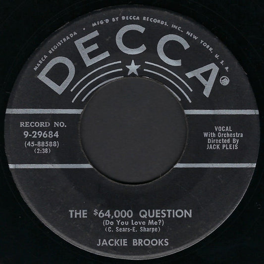 Jackie Brooks : Black Denim Trousers And Motorcycle Boots / The $64,000 Question (Do You Love Me?) (7")