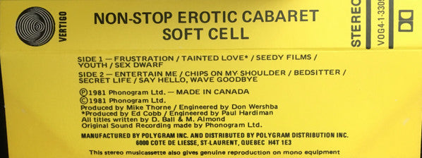 Soft Cell : Non-Stop Erotic Cabaret (Cass, Album)