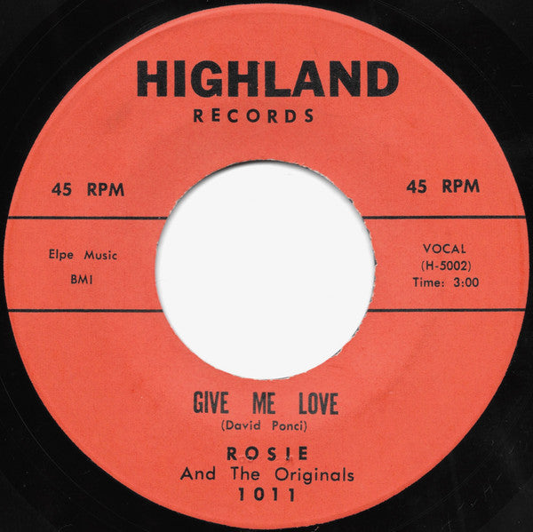 Rosie & The Originals : Angel Baby / Give Me Love (7", Single, Mon)