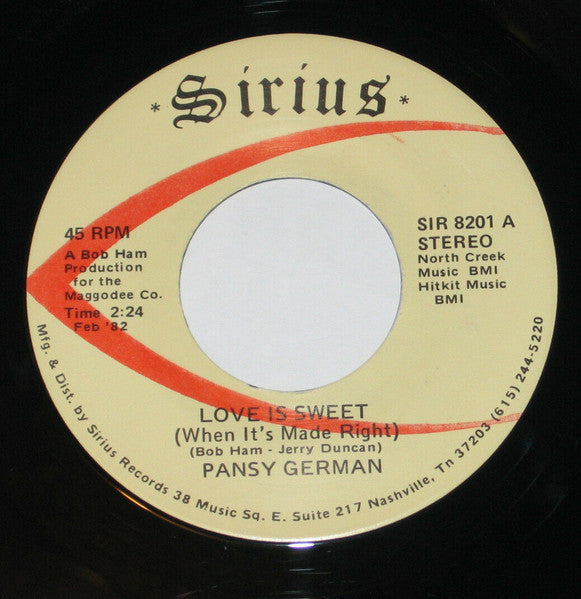 Pansy German : Love Is Sweet (When It's Made Right) (7", Single)
