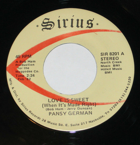Pansy German : Love Is Sweet (When It's Made Right) (7", Single)