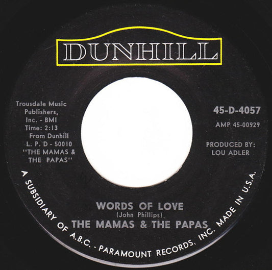 The Mamas & The Papas : Words Of Love / Dancing In The Street (7", Single)