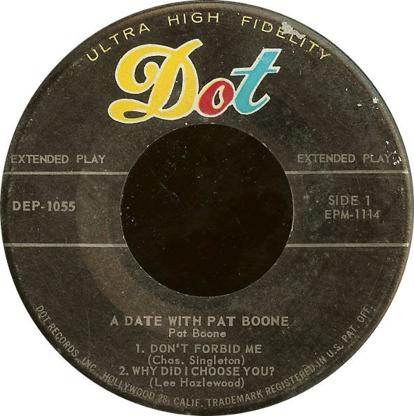 Pat Boone : A Date With Pat Boone (7", EP)