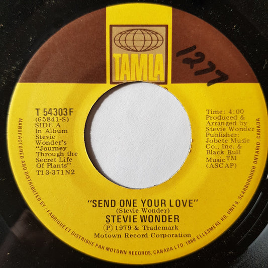 Stevie Wonder : Send One Your Love (7", Single)