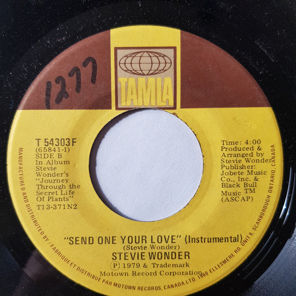 Stevie Wonder : Send One Your Love (7", Single)