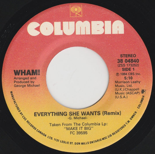 Wham! : Everything She Wants (Remix) (7", Single)