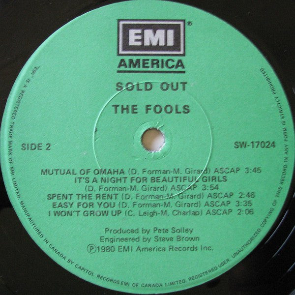 The Fools : Sold Out (LP, Album + 7", Promo, Whi)
