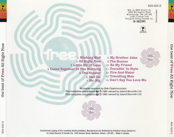 Free : The Best Of Free (All Right Now) (CD, Comp, Club, RE)