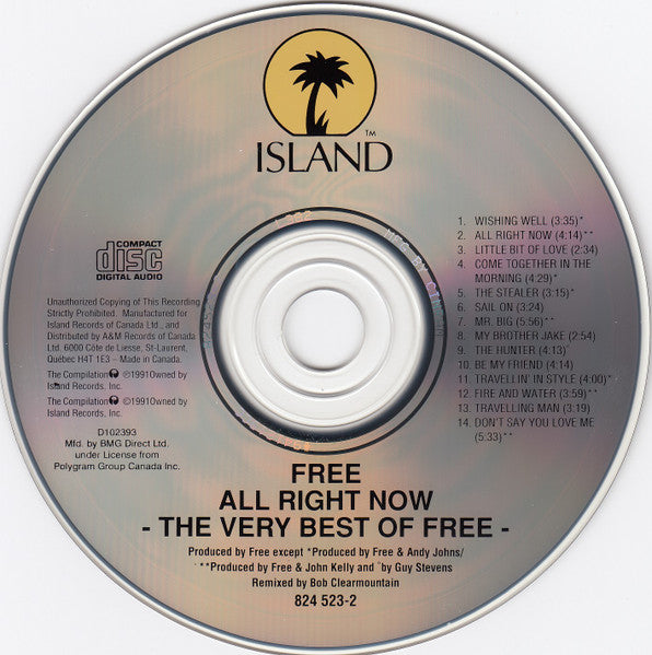 Free : The Best Of Free (All Right Now) (CD, Comp, Club, RE)