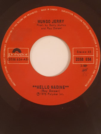 Mungo Jerry : Hello Nadine (7", Single)