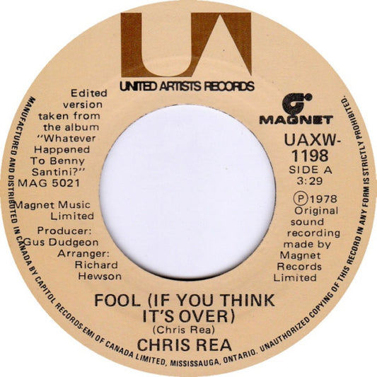 Chris Rea : Fool (If You Think It's Over) (7", Single)