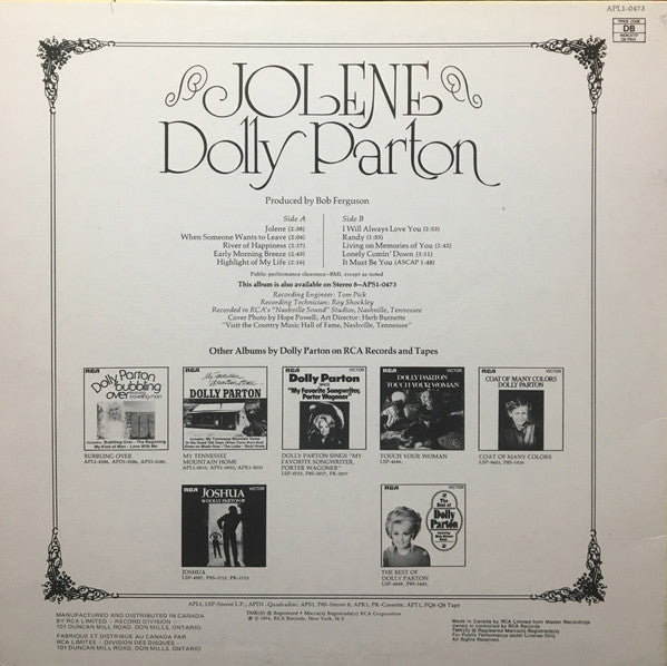 Dolly Parton : Jolene (LP, Album, RE)