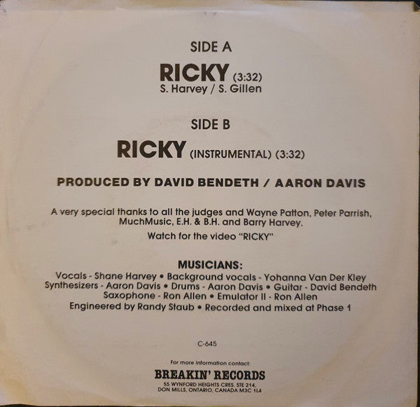 Shane Harvey : Ricky  (7", Single)