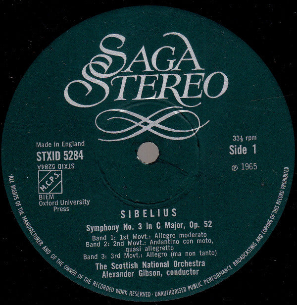 Jean Sibelius, Alexander Gibson, Royal Scottish National Orchestra : Symphonies Nos. 3 & 7 (LP, Album)