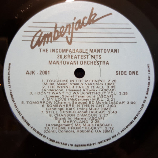 Mantovani : The Incomparable Mantovani/ 20 Greatest Hits (LP, Comp, Dig)