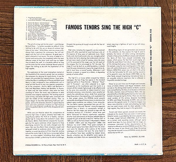 Various : Famous Tenors Sing The High "C" (LP, Comp, Mono)