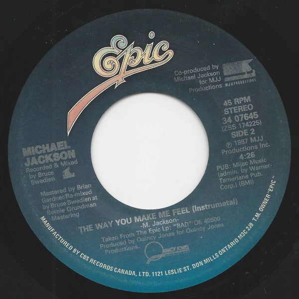 Michael Jackson : The Way You Make Me Feel (7", Single)