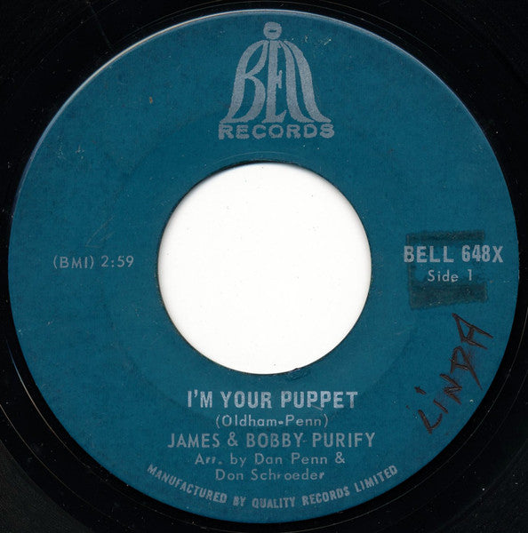 James & Bobby Purify : I'm Your Puppet / So Many Reasons (7", Single, Aqu)