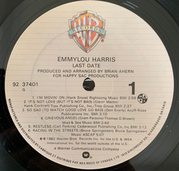 Emmylou Harris : Last Date (LP, Album)