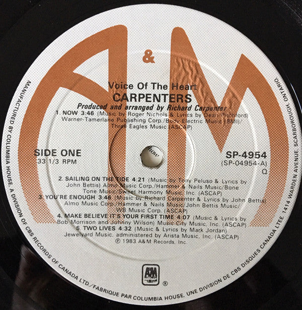 Carpenters : Voice Of The Heart (LP, Album)