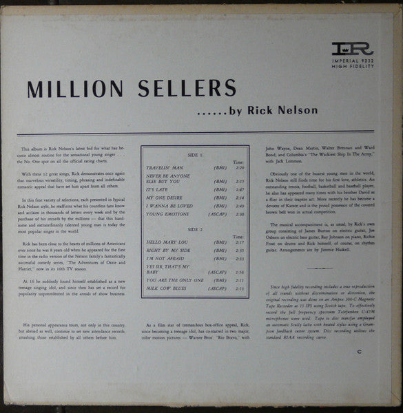 Rick Nelson* : Million Sellers (LP, Comp, Mono)