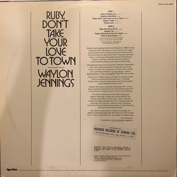 Waylon Jennings : Ruby, Don't Take Your Love To Town (LP, Album, Comp, Blu)