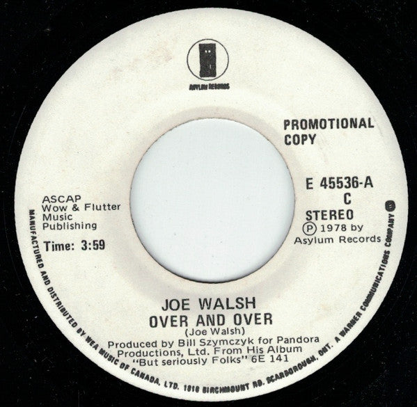 Joe Walsh : Over And Over (7", Single, Promo)