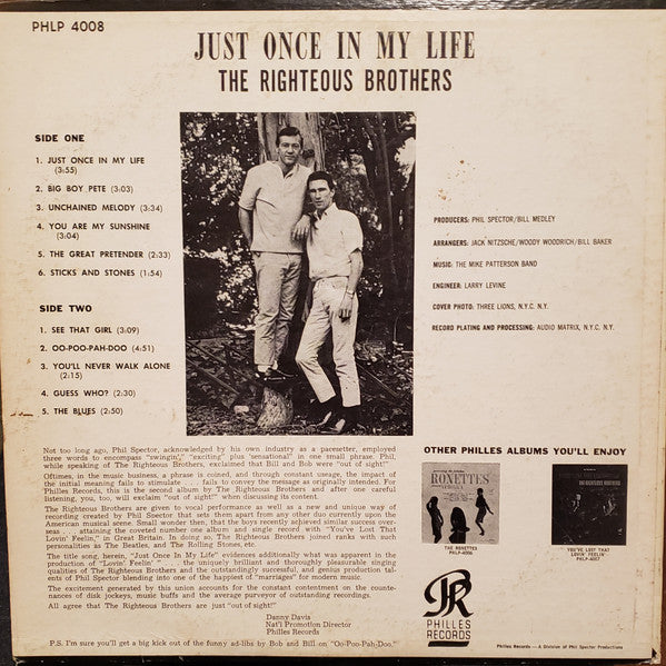 The Righteous Brothers : Just Once In My Life (LP, Album, Mono, Mon)