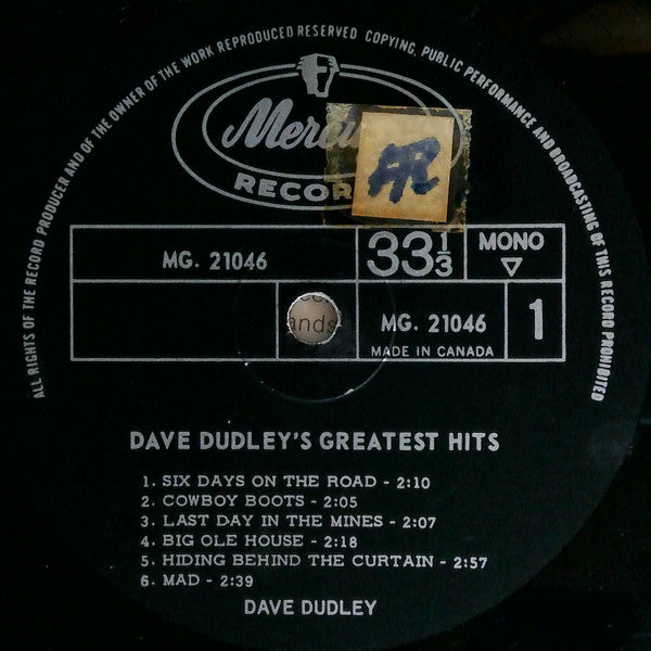 Dave Dudley : Greatest Hits (LP, Comp, Mono)