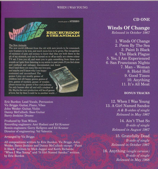 Eric Burdon & The Animals : When I Was Young (The MGM Recordings 1967-1968) (CD, Album, RE, RM + CD, Album, RE, RM + CD, Album,)