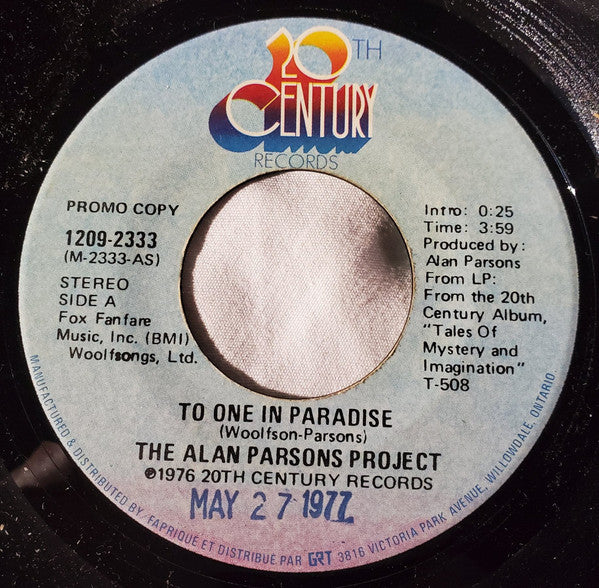 The Alan Parsons Project : To One In Paradise (7", Single, Promo)