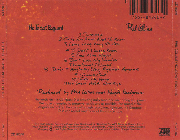 Phil Collins : No Jacket Required (CD, Album, RE)