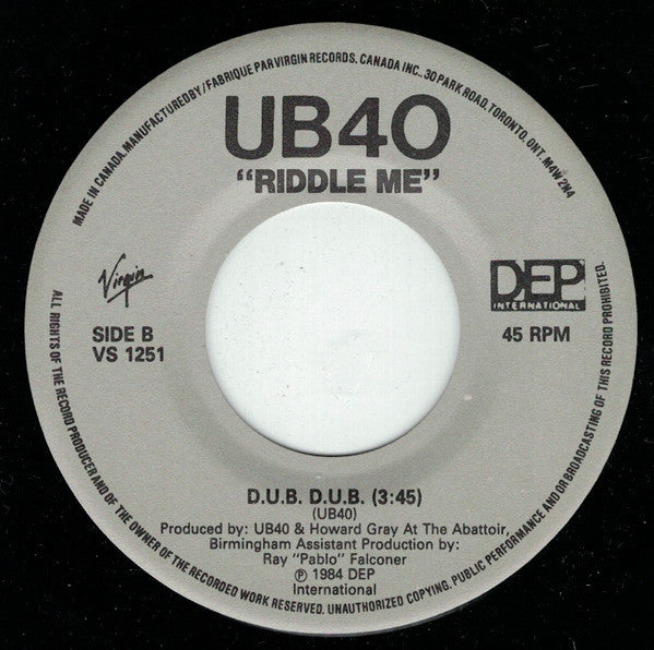 UB40 : Riddle Me (7", Single)