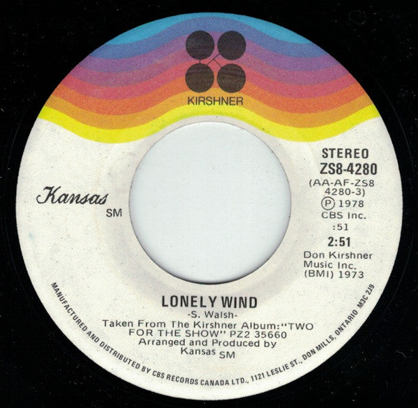 Kansas (2) : Lonely Wind (7", Single)