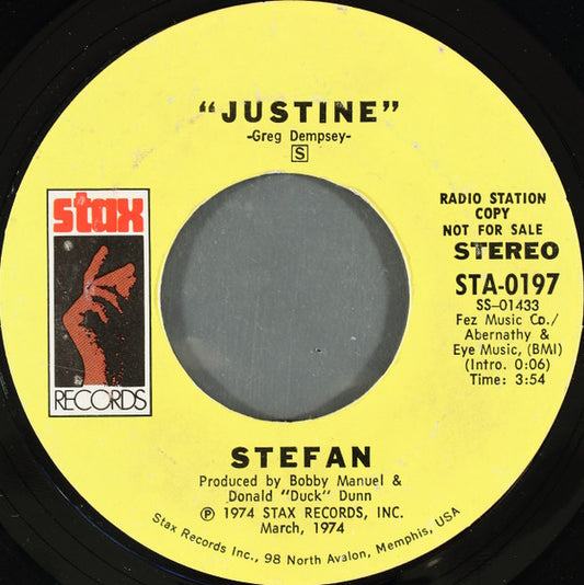 Stefan (7) : Justine (7", Single, Promo, Styrene, Pit)