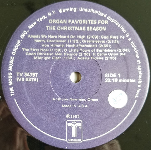 Anthony Newman : Organ Favorites For The Christmas Season (LP)
