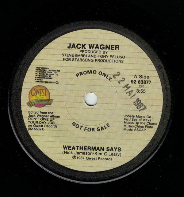 Jack Wagner : Weatherman Says (7", Single, Promo)