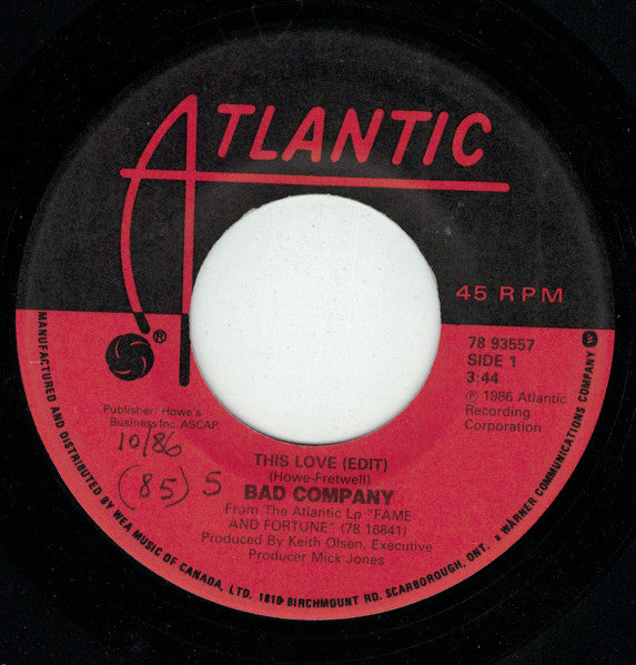 Bad Company (3) : This Love (7", Single)