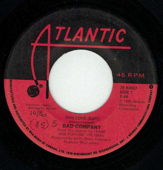 Bad Company (3) : This Love (7", Single)